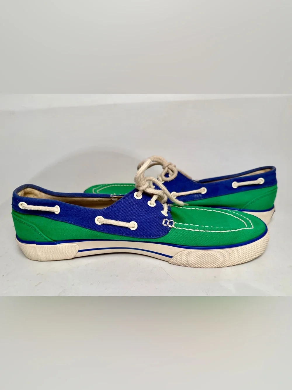 VTG POLO Ralph Lauren Franz Lace Up Blue Green Sneakers Deck Boat Shoes Men 10 D